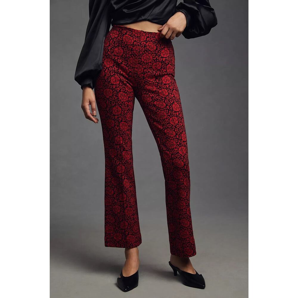 Anthropologie Maeve The Margot Kick-Flare Cropped Pants Red Floral Large Gothic - Picture 2 of 12